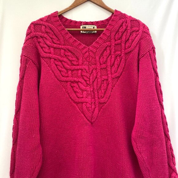 Vtg 80s 90s Forenza Womens Cable Knit V-Neck Sweater Sz M Pink Chunky Retro - Picture 4 of 10